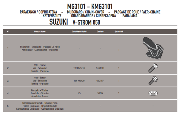 GIVI MG3101 SUZUKI DL 650 V-STROM (11-16) ZİNCİR MUHAFAZA VE ÇAMURLUK