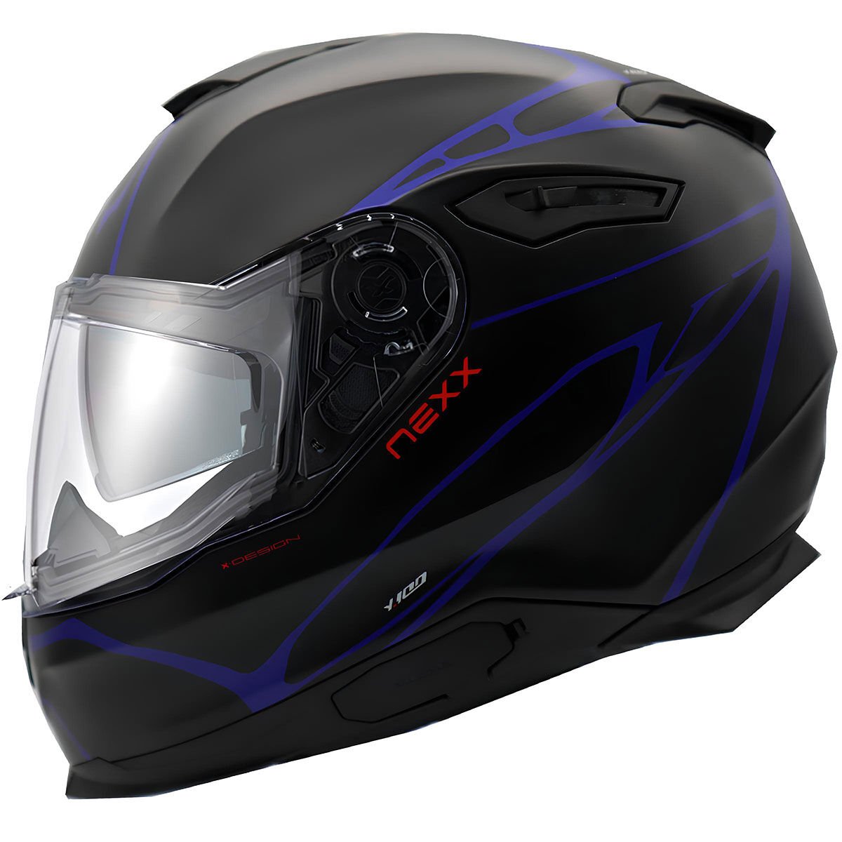 NEXX Y.100 B-SIDE MAT SİYAH-NAVY MAVİ KASK