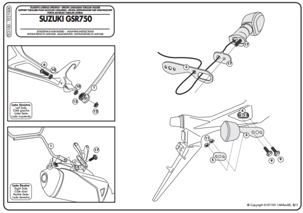 GIVI TE3100 SUZUKI GSR 750 (11-16) YAN KUMAŞ ÇANTA TAŞIYICI