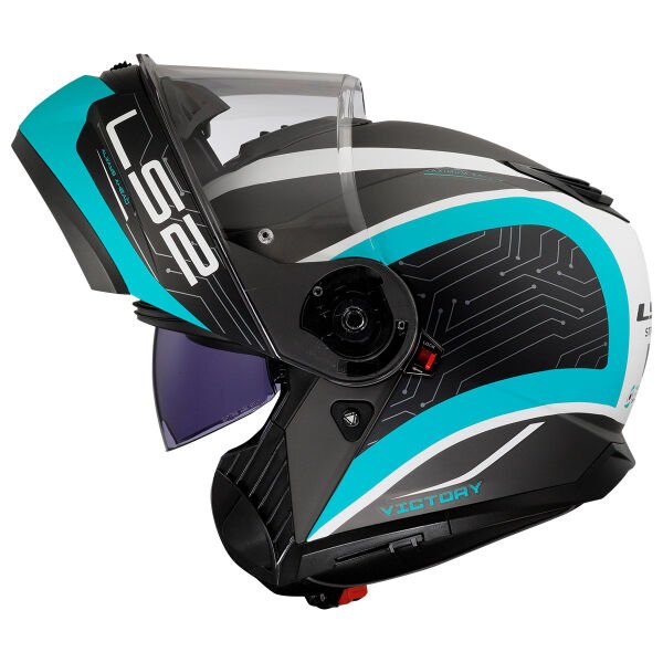 LS2 STROBE 2 VICTORY MAT TITANIUM-BEYAZ-METAL MAVİ KASK