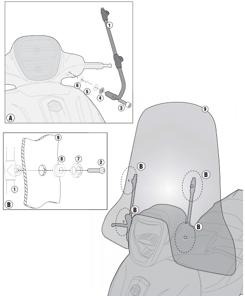 GIVI A5606A PIAGGIO BEVERLY 125-300-350 (10-20) - MEDLEY 125-150 (16-20) RÜZGAR SİPERLİK BAĞLANTISI
