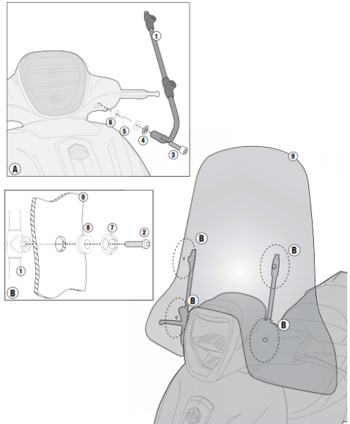 GIVI A5606A PIAGGIO BEVERLY 125-300-350 (10-20) - MEDLEY 125-150 (16-20) RÜZGAR SİPERLİK BAĞLANTISI