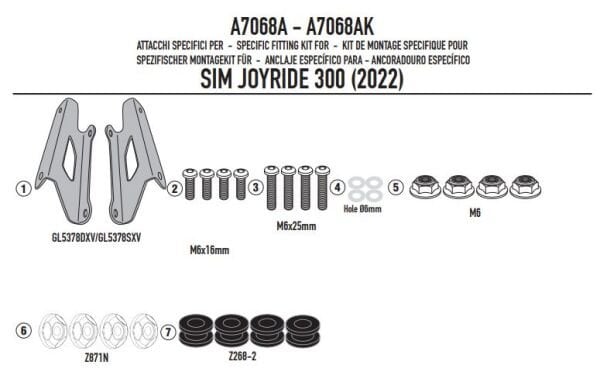 GIVI A7068A SYM JOYRIDE 300 (22-25) SİPERLİK BAĞLANTISI