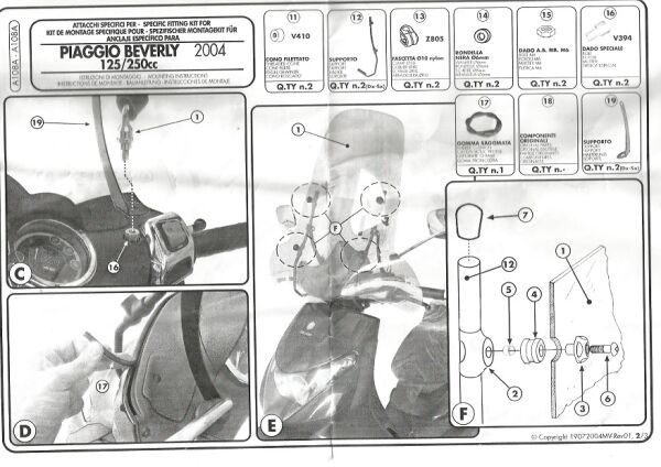 KAPPA A108A PIAGGIO BEVERLY 250 (04-07) RÜZGAR SİPERLİK BAĞLANTISI