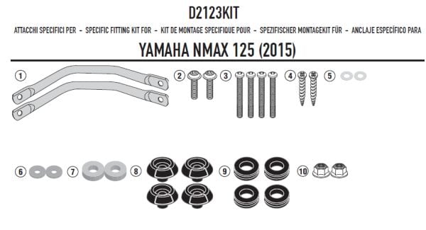 GIVI D2123KIT YAMAHA N-MAX 125-155 (15-20) RÜZGAR SİPERLİK BAĞLANTISI