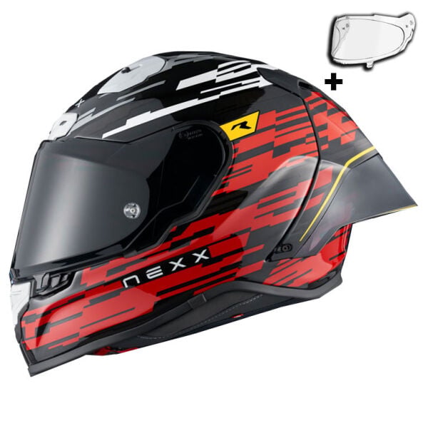 NEXX X.R3R GLITCH RACER KARBON KIRMIZI-BEYAZ KASK