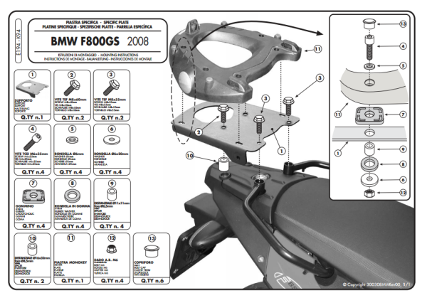 KAPPA K94 BMW F 650 GS - F 800 GS (08-11) ARKA ÇANTA TAŞIYICI