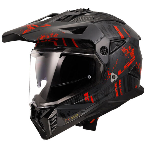 LS2 PIONEER 2 CRAZY MAT SİYAH-GRİ-KIRMIZI KASK