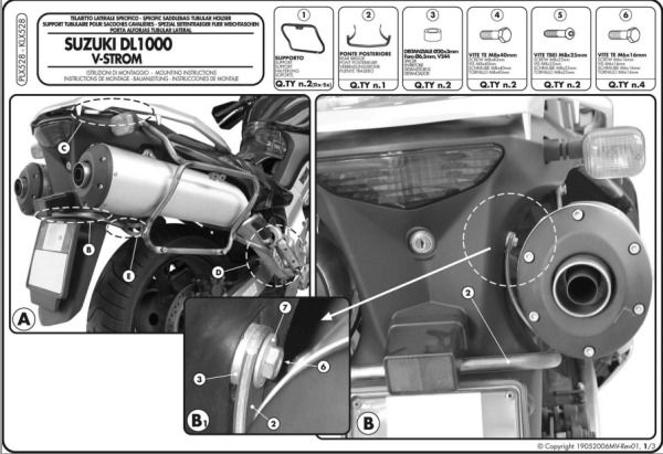 KAPPA KLX528 SUZUKI DL 1000 V-STROM (02-11) KAWASAKI KLV 1000 (04-10) YAN ÇANTA TAŞIYICI