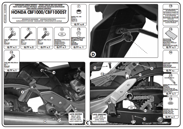 KAPPA KLXR208 HONDA CBF 1000 - ST (10-14) YAN ÇANTA TAŞIYICI
