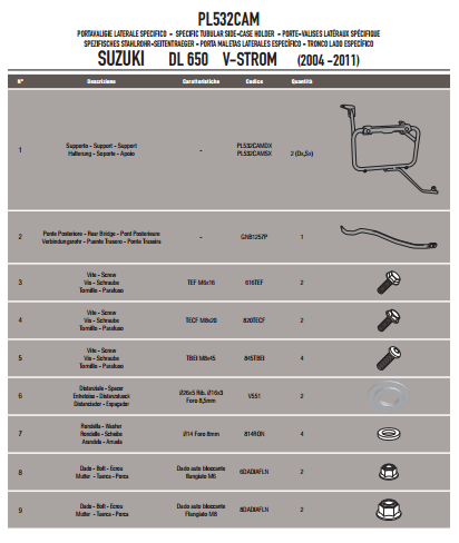 GIVI PL532CAM SUZUKI DL 650 V-STROM (04-11) YAN ÇANTA TAŞIYICI