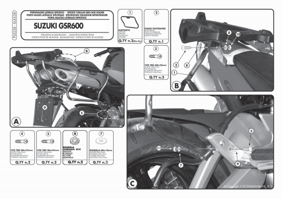 GIVI PLX538 SUZUKI GSR 600 (06-11) YAN ÇANTA TAŞIYICI