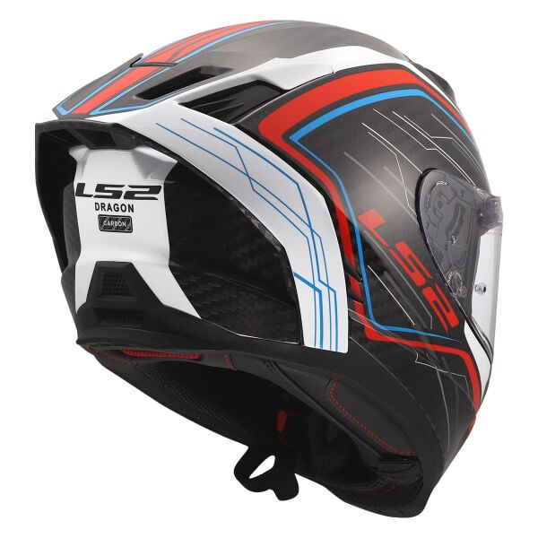 LS2 DRAGON KARBON SUBIC BEYAZ-MAVİ-KIRMIZI KASK