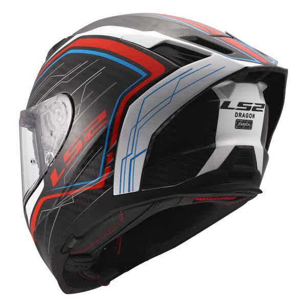 LS2 DRAGON KARBON SUBIC BEYAZ-MAVİ-KIRMIZI KASK