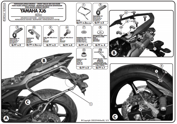 GIVI PLXR364 YAMAHA XJ6 DIVERSION (09-15) YAN ÇANTA TAŞIYICI