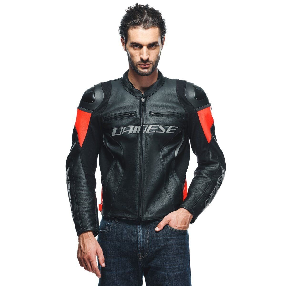 Dainese Racing 4 Black Fluo Red Deri Mont