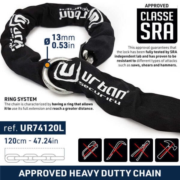URBAN SECURITY UR74-120 13.5 MM 120CM SRA SINIFI KEMENT ZİNCİR KİLİT