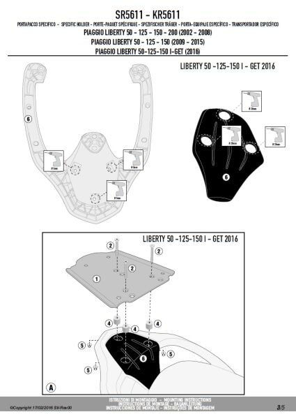 GIVI SR5611 PIAGGIO LIBERTY 50-125-150-200 I-GET (02-24) ARKA ÇANTA TAŞIYICI